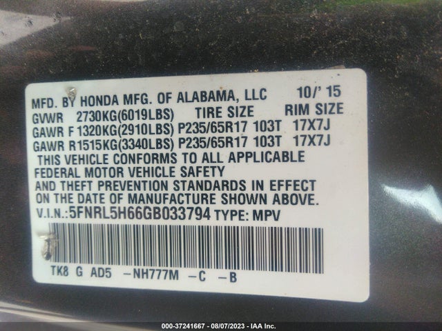Honda Odyssey Ex-l 2016 5FNRL5H66GB033794 Image 9