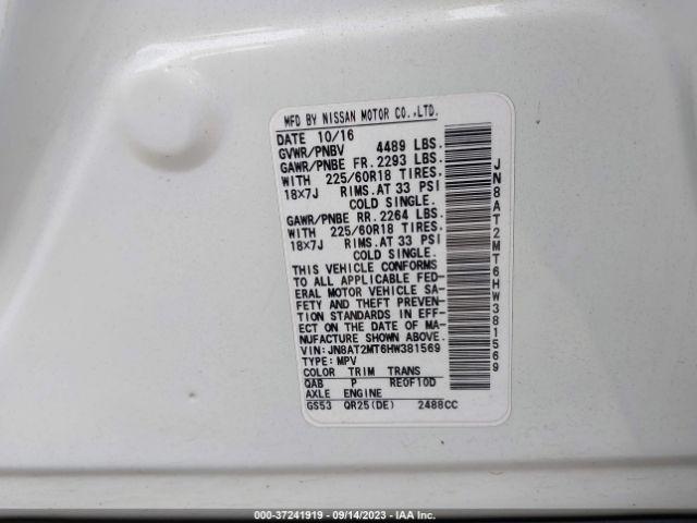JN8AT2MT6HW381569 Nissan Rogue Sl