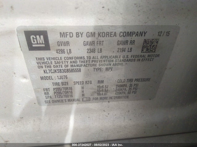 Chevrolet TRAX LS 2016 KL7CJKSB3GB585558 Image 10