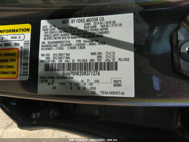 2013 Ford Fusion Se მანქანა იყიდება აუქციონზე, vin: 3FA6P0HR2DR371276, აუქციონის ნომერი: 37242212