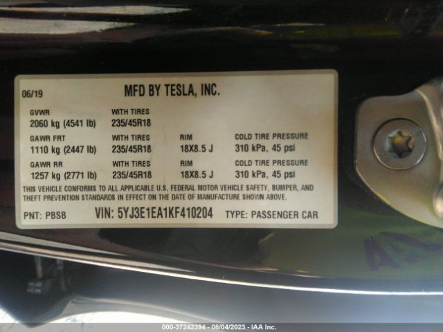 5YJ3E1EA1KF410204 Tesla Model 3 Range