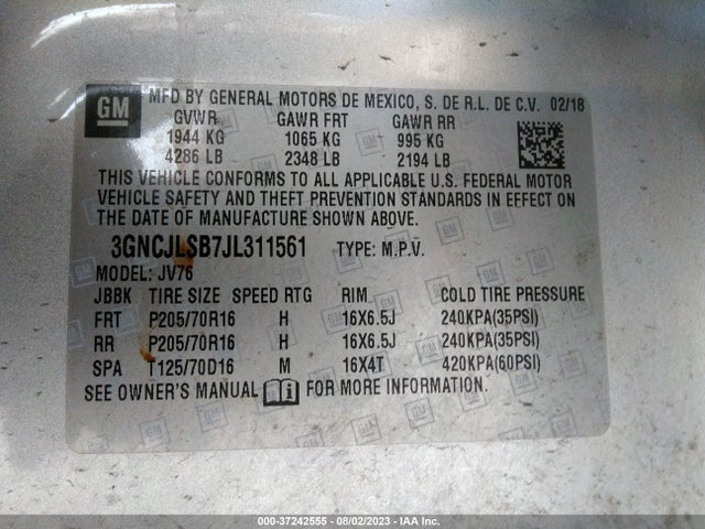 Chevrolet Trax Lt 2018 3GNCJLSB7JL311561 Image 9