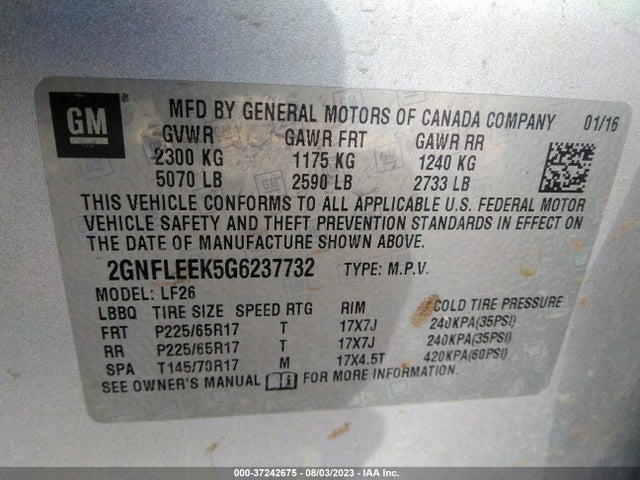 2016 CHEVROLET EQUINOX LS VIN: 2GNFLEEK5G6237732