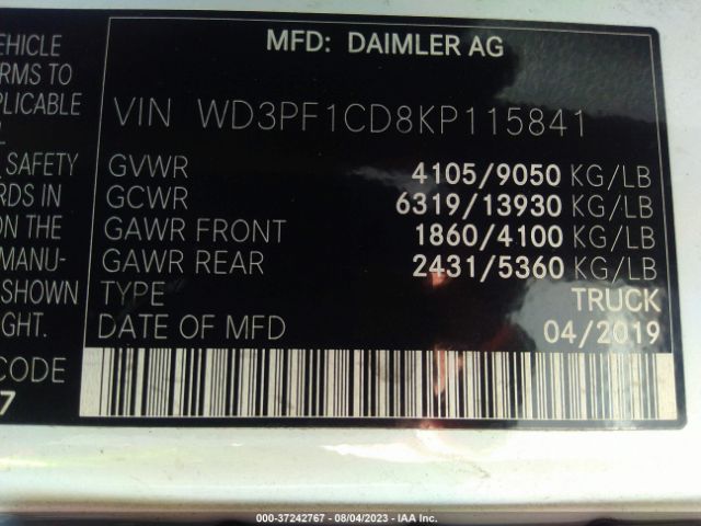 WD3PF1CD8KP115841 Mercedes-Benz SPRINTER CARGO VAN