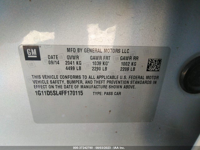 2015 CHEVROLET MALIBU LT VIN: 1G11D5SL4FF170115