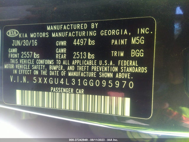 2016 KIA OPTIMA EX VIN: 5XXGU4L31GG095970