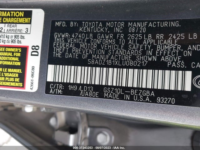2020 Lexus ES, VIN: 58ADZ1B1XLU080217