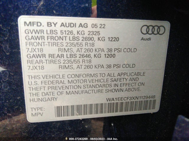 WA1EECF3XN1129448 Audi Q3 S Line Premium Plus