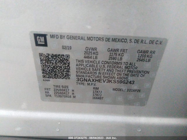 Chevrolet EQUINOX LS 2019 3GNAXHEV3KS596243 Image 14