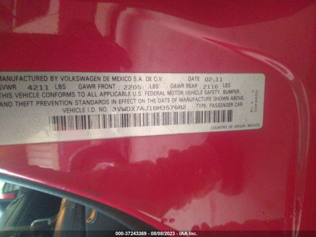 2011 VOLKSWAGEN JETTA SEDAN SE W VIN: 3VWDX7AJ1BM357682