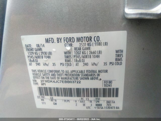 2FMDK4JC7EBB03722 Ford EDGE SEL