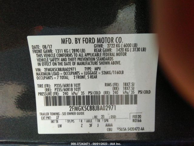2FMGK5C88JBA02971 Ford FLEX SEL