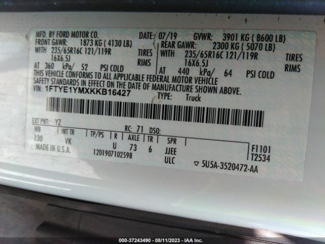 1FTYE1YMXKKB16427 Ford TRANSIT VAN