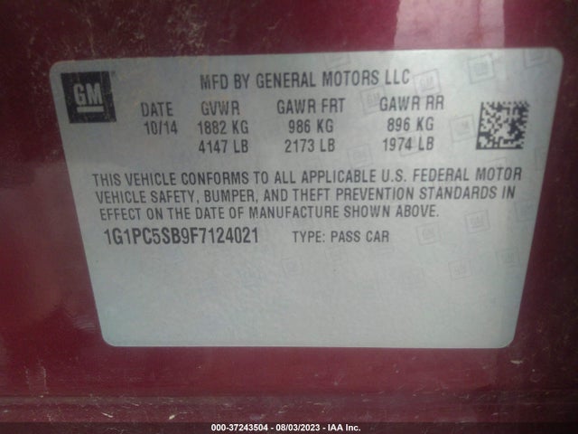 Chevrolet CRUZE LT 2015 1G1PC5SB9F7124021 Image 9