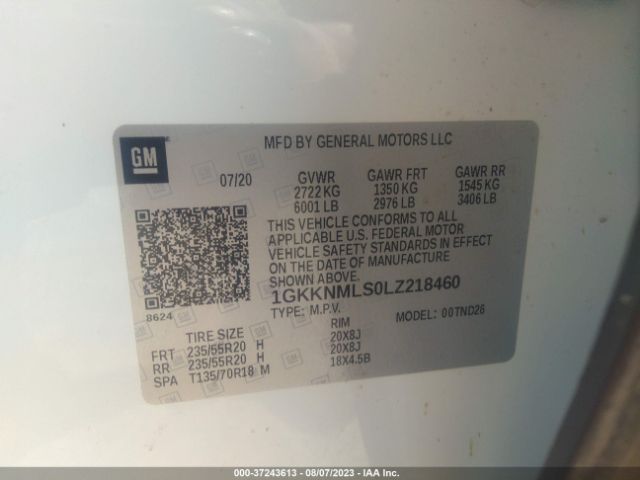 1GKKNMLS0LZ218460 GMC ACADIA SLT
