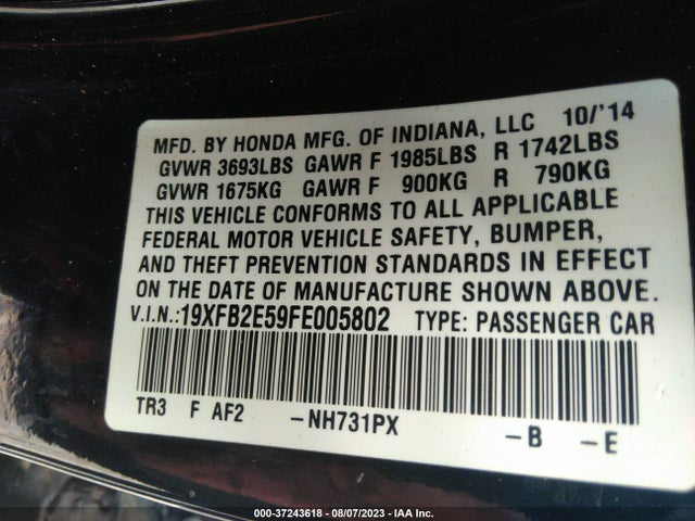 Honda Civic Sedan Lx 2015 19XFB2E59FE005802 Image 9