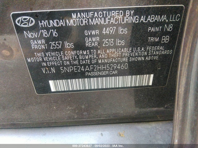 Hyundai Sonata 2.4l 2017 5NPE24AF2HH529460 Image 9