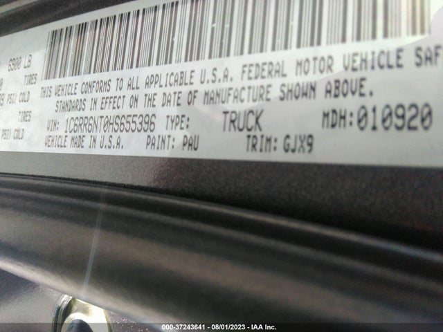 2017 RAM 1500 LARAMIE VIN: 1C6RR6NT0HS655396