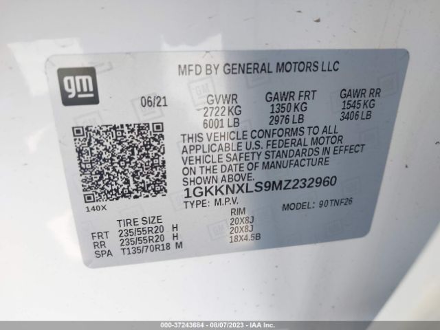 1GKKNXLS9MZ232960 GMC Acadia Denali