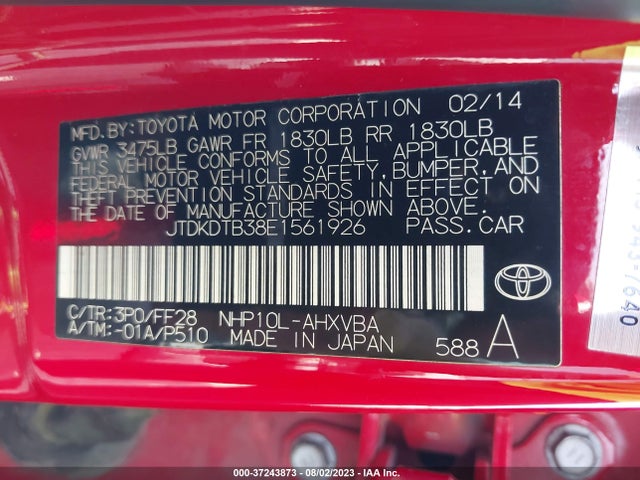 Toyota Prius C One/three/two/four 2014 JTDKDTB38E1561926 Image 9