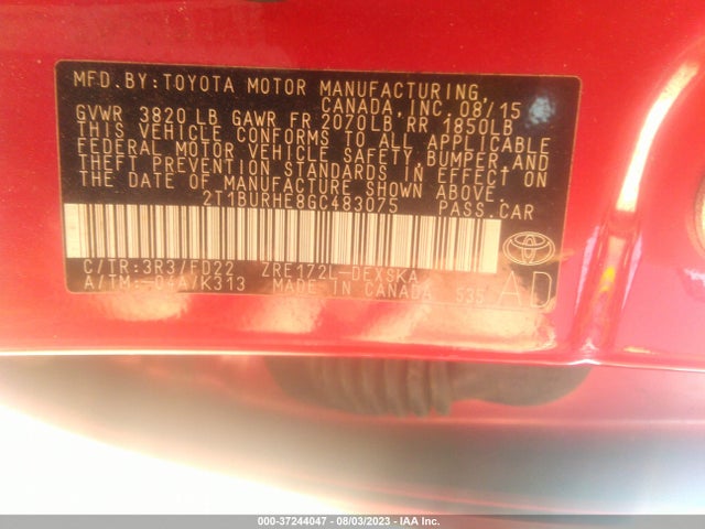 Toyota Corolla L/le/s/s Plus/le Plus 2016 2T1BURHE8GC483075 Image 9