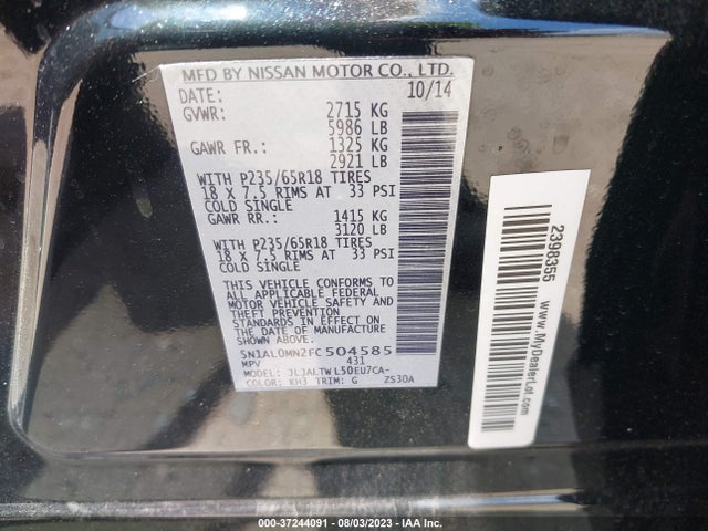 Infiniti 2015 2015 5N1AL0MN2FC504585 Image 26