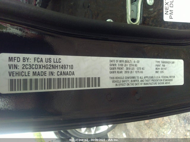 2022 DODGE CHARGER GT VIN: 2C3CDXHG2NH149710