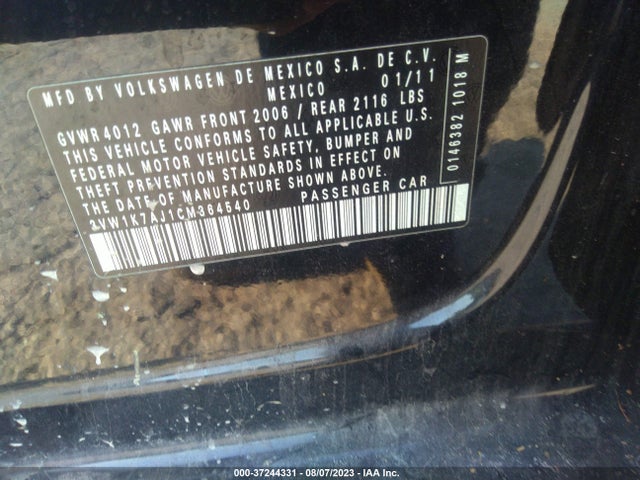 2012 VOLKSWAGEN JETTA SEDAN S VIN: 3VW1K7AJ1CM364540