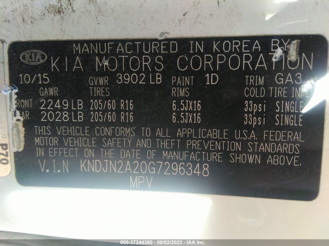 KIA Soul Base 2016 KNDJN2A20G7296348 Image 9