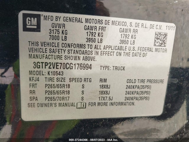 2012 GMC SIERRA 1500 SLE VIN: 3GTP2VE70CG176994