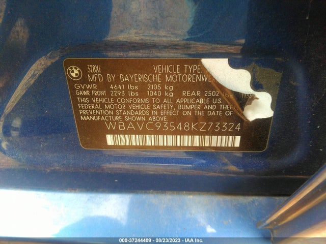 2008 BMW 3 SERIES 328XI VIN: WBAVC93548KZ73324