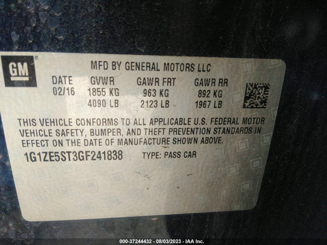 Chevrolet MALIBU LT 2016 1G1ZE5ST3GF241838 Image 9