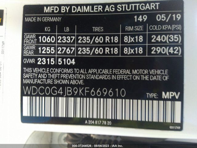 WDC0G4JB9KF669610 Mercedes-Benz Glc Glc 300