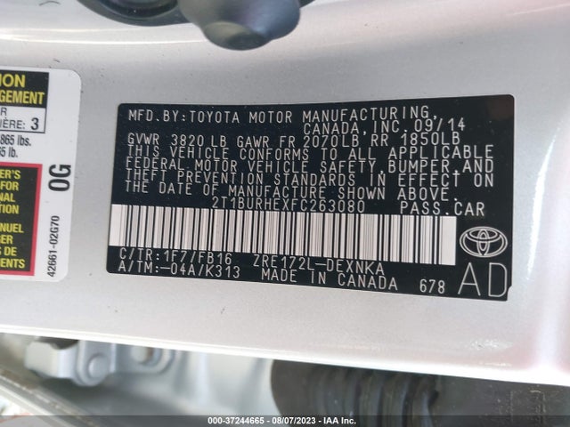 Toyota Corolla Le Plus 2015 2T1BURHEXFC263080 Image 9