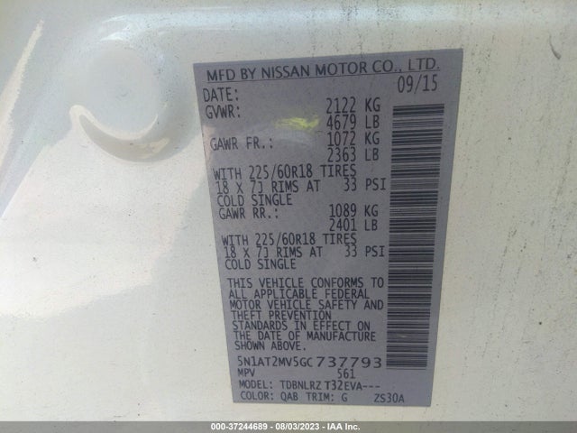 Nissan Rogue Sl 2016 5N1AT2MV5GC737793 Image 9