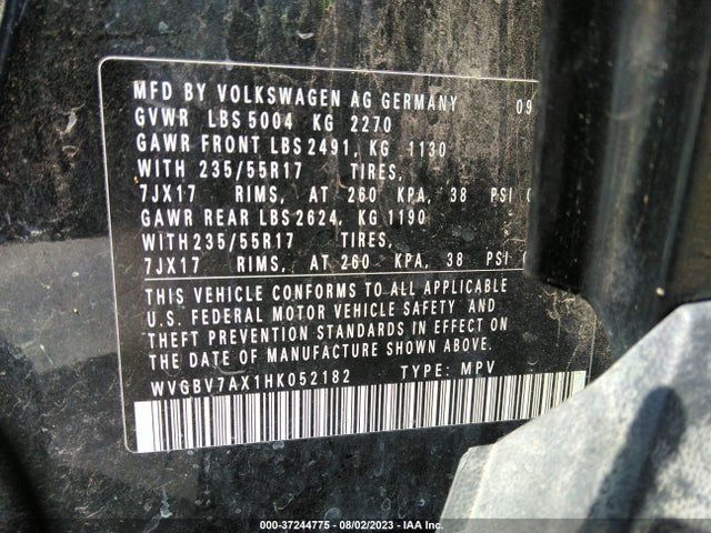 WVGBV7AX1HK052182 Volkswagen TIGUAN