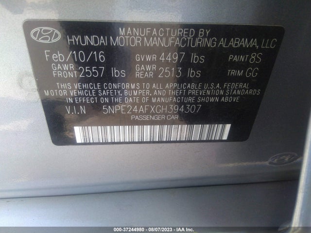 Hyundai Sonata 2.4l 2016 5NPE24AFXGH394307 Image 9