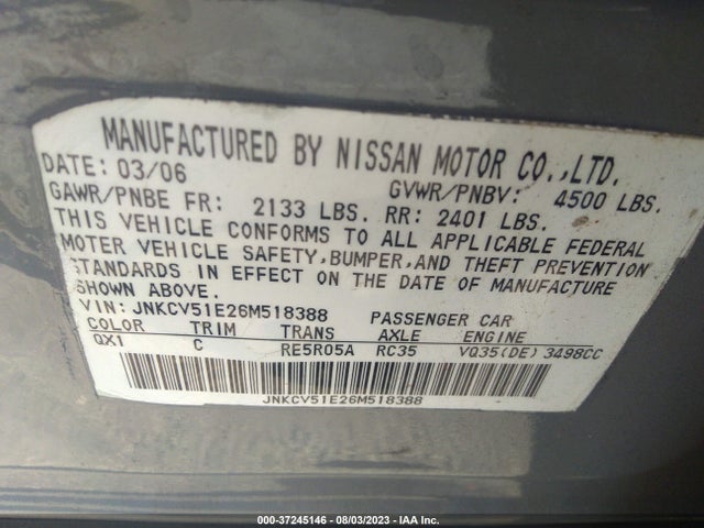 2006 INFINITI G35 SEDAN JNKCV51E26M518388 Photo 8