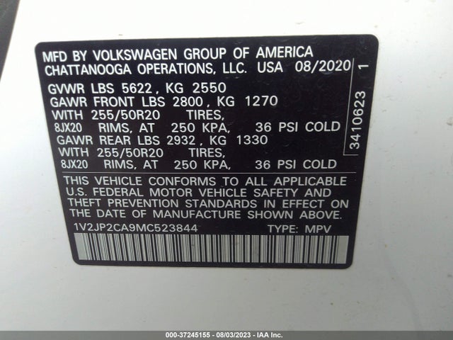 1V2JP2CA9MC523844 Volkswagen Atlas 2.0t Se W/technology