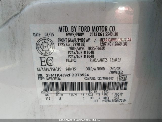 2FMTK4J92FBB78524 Ford EDGE SEL