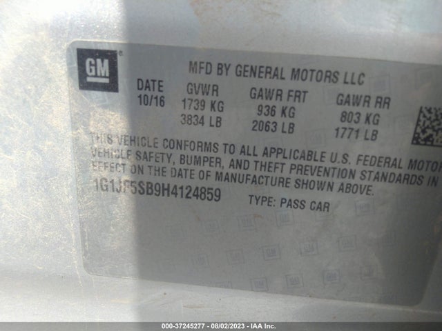 Chevrolet Sonic Premier 2017 1G1JF5SB9H4124859 Image 9