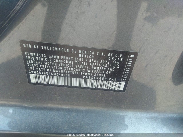 3VWC57BU1KM040558 Volkswagen Jetta S/se/r-line