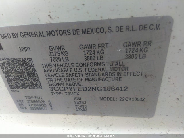 Chevrolet Silverado 1500 Ltd Lt Trail Boss 2022 3GCPYFED2NG106412 Image 9