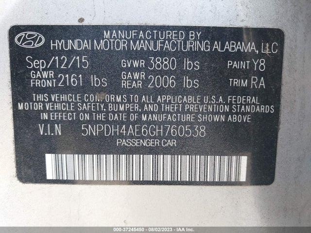 Hyundai ELANTRA SE 2016 5NPDH4AE6GH760538 Image 15