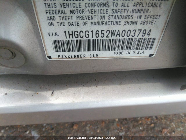 1998 HONDA ACCORD SDN EX VIN: 1HGCG1652WA003794