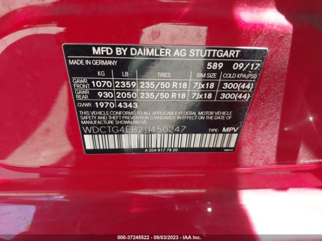 WDCTG4EB2JJ450247 Mercedes-Benz Gla Gla 250
