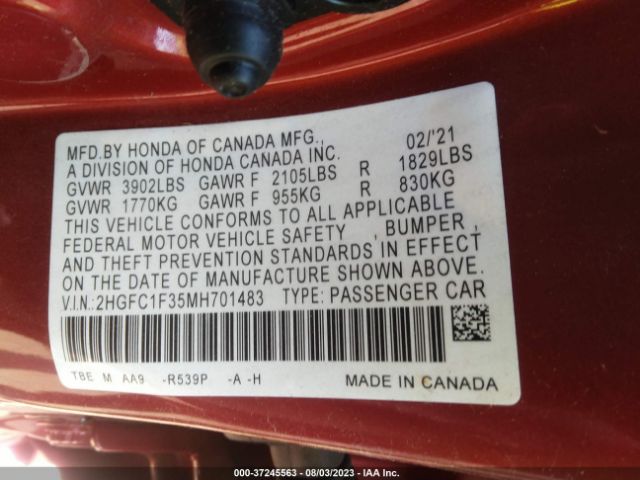 2HGFC1F35MH701483 Honda Civic Sedan Ex