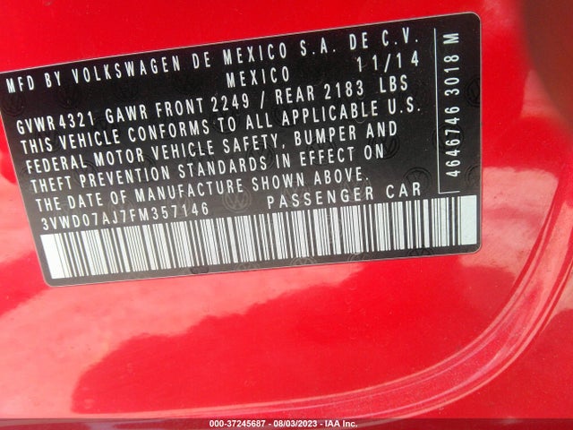 3VWD07AJ7FM357146 Volkswagen Jetta Sedan 1.8t Se