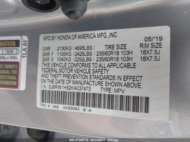 5J6RW1H52KA037473 Honda CR-V EX