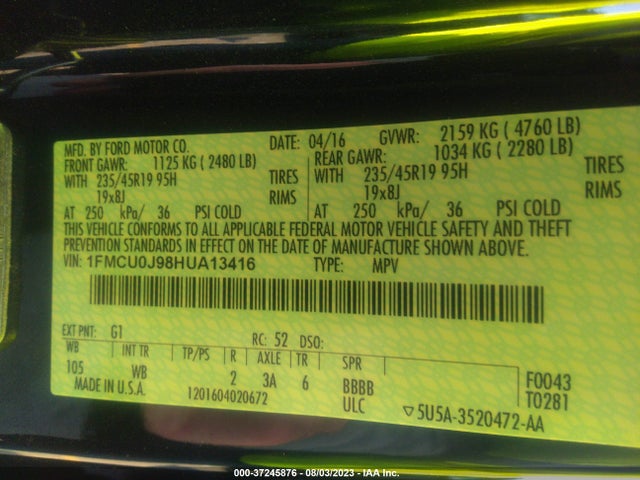 Ford Escape Titanium 2017 1FMCU0J98HUA13416 Image 15